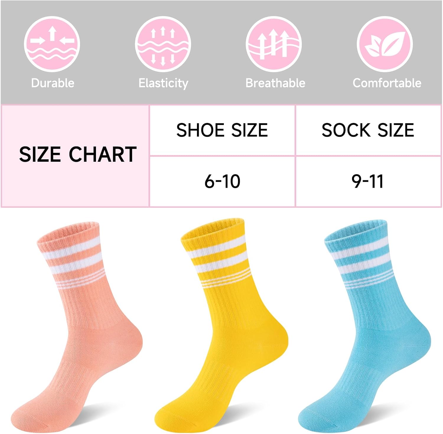 eallco 7 Pairs Womens Crew Cotton Socks Casual Breathable Striped Calf Socks for Women - Image 3