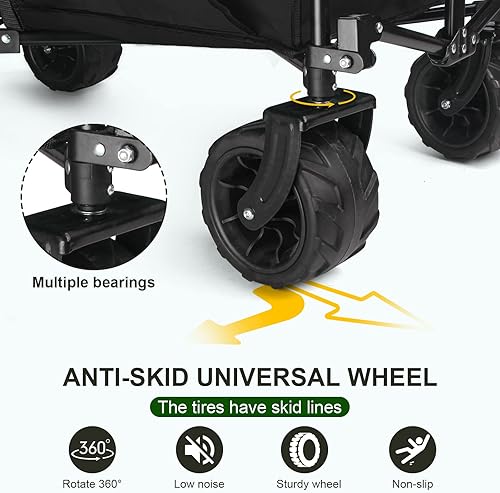 Miniatura 6 de Carro plegable utilitario, portátil, resistente, plegable, de gran capacidad, con ruedas todo terreno, color negro