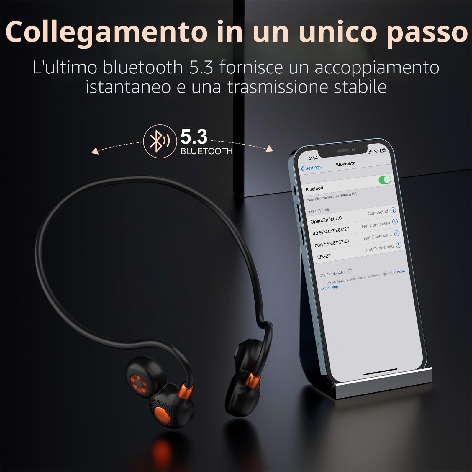 Ortizan Cuffie Bluetooth Sport, Auricolari Open Ear Wireless Bluetooth 5.3 IPX6 Impermeabili, Chiamata Chiara, 19 G, Auricolari Leggeri 15 Ore Di Riproduzione E Ricarica Rapida Magnetica Per Corsa