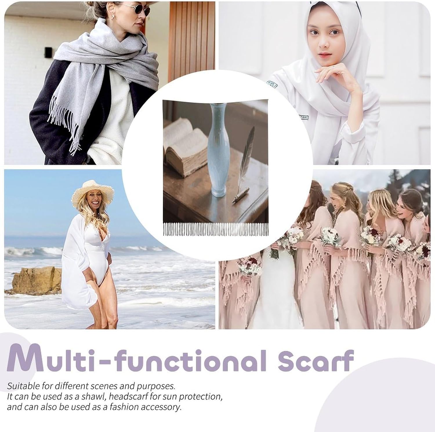 Elegant Spring Daisy Flowers Scarfs for Man Women Winter Scarf Fashion Long Shawl Wraps Classic Tassel Scarfs Soft Blanket Scarves