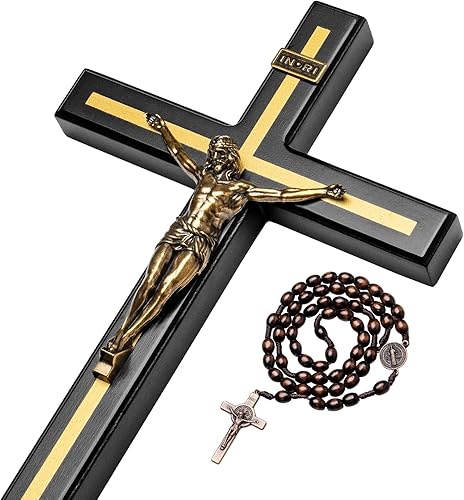 Miniatura 8 de KUXBET Crucifijo de madera con soporte desmontable de 10 pulgadas de pie católica de madera católica Jesucristo colgante de pared para decoración