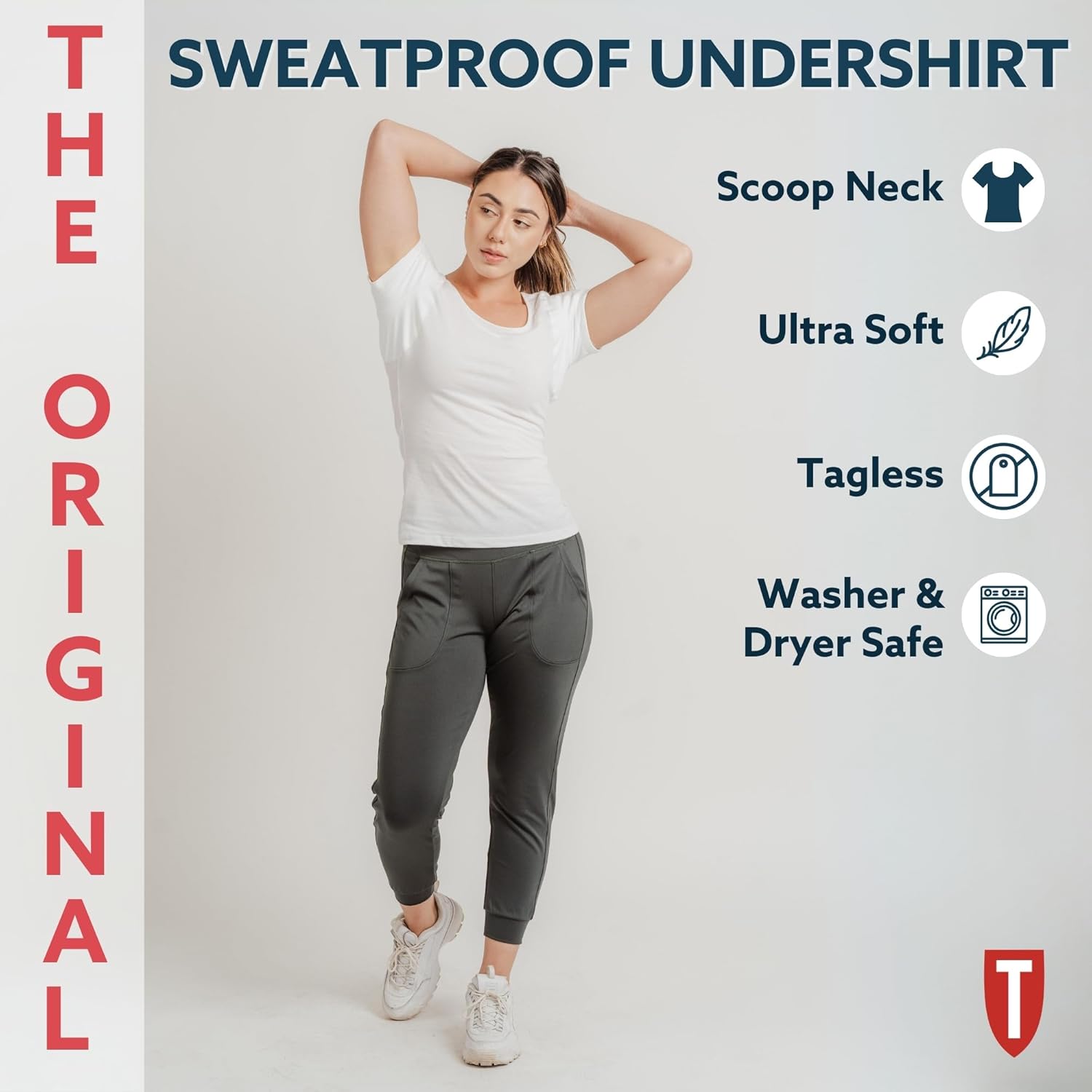 Women's Sweatproof Undershirt - Cotton Scoop Neck - Original Fit - with Sweat Pads - Image 4