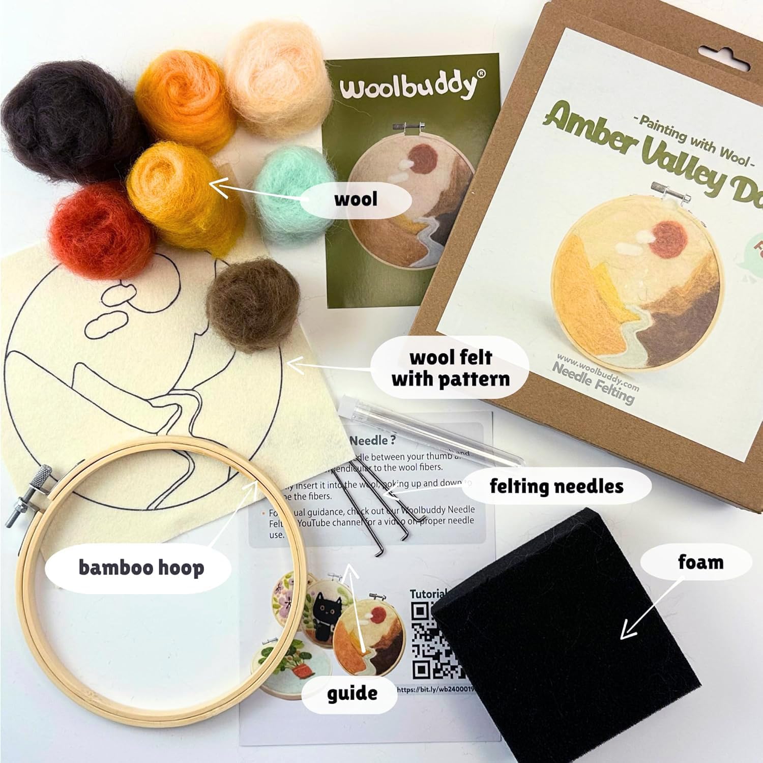 Woolbuddy Wool Painting Felting Hoop Kit (Amber Valley) for Beginner Adults