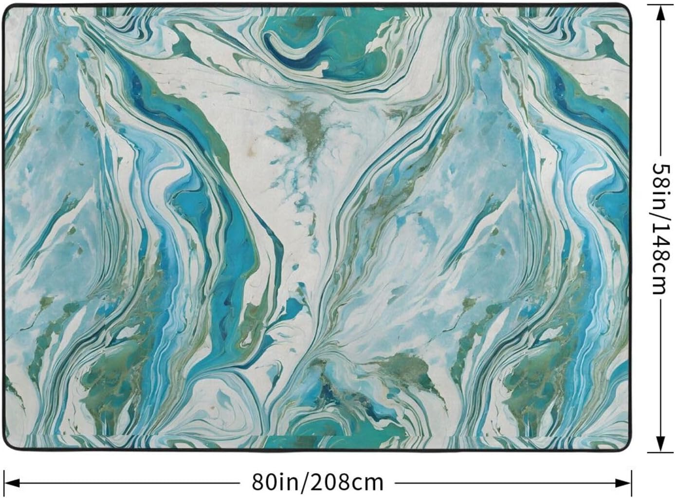 Flannel Non-Slip (Teal and Gold Marble) Rug Pad 80×50in Soft Washable Protective for Hardwood Floors Bedroom Bathroom Living Room
