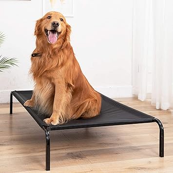 Fluffy's Dog Bed Pet Cat Raised Sides Camping Fabric Cot Indoor Outdoor Waterproof Black xlarge