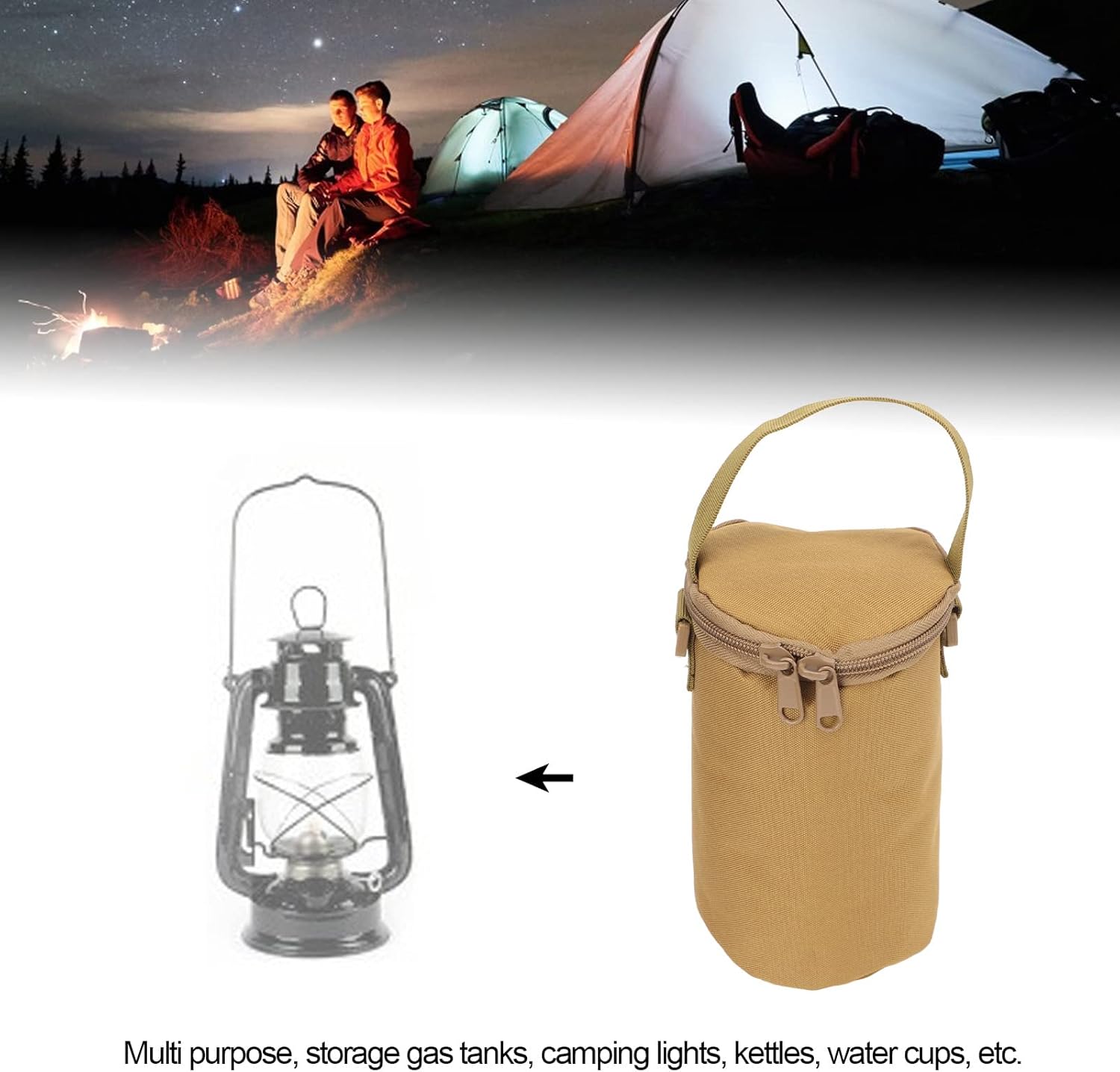 Gas Cylinder Cover, Camping Gas Lamp Lights Handle Bags, Double Zipper Portable Propane Tank Carrying Bag, Multifunctional Pouch with Shoulder Strap, for Camping Hiking(Brown) - Image 3