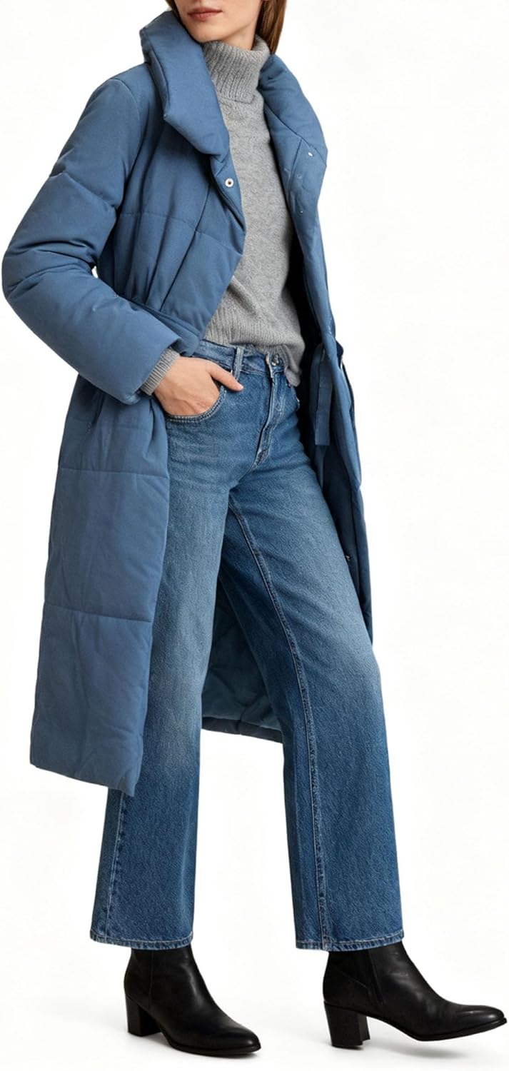 Women's Puffer Jacket Lightweight Quilted Plus Size Long Down Alternative Coat Overcoat Down Coat with Belt