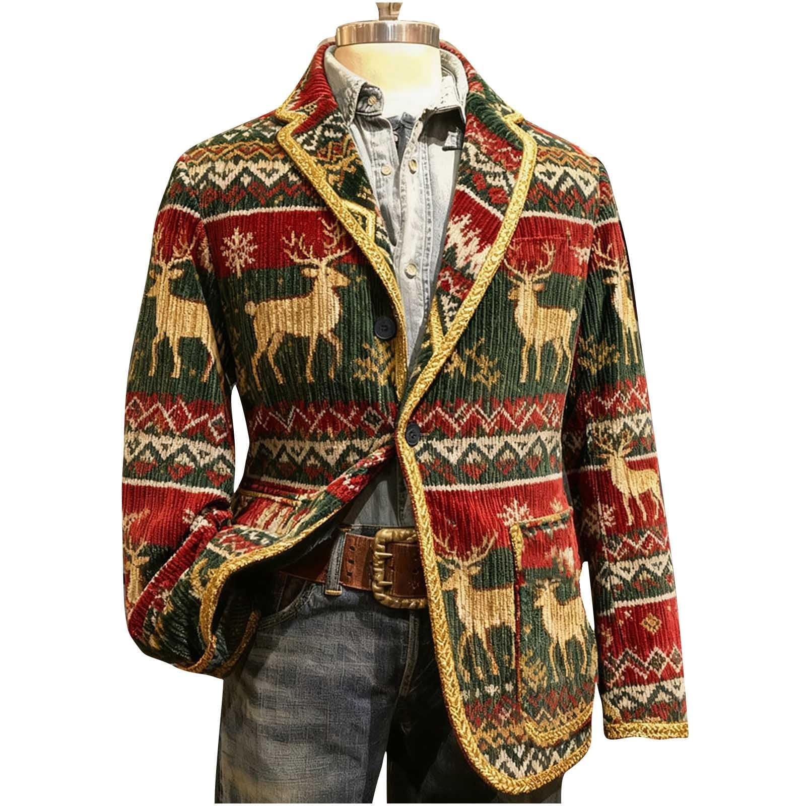 Chaqueta de pana de Navidad para hombre, chaqueta de pana divertida, chaqueta de Navidad, chaqueta de Navidad, manga larga, deportiva, traje festivo, diseño navideño, chaqueta de traje de
