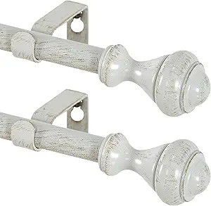 NICETOWN Adjustable Curtain Rods 2-Pack 72-144 Inch, White Rods with Decorative Finials for Windows, Heavy Duty Window Drapery Poles for Indoor Outdoor Patio Bedroom