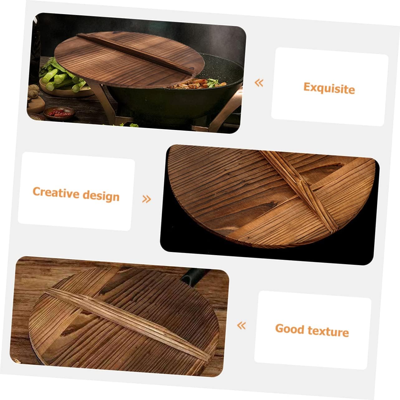 14 Inch Old-Style Iron Pot Lid with Wooden Handle Carbonized Wok Cover for Kitchen Cooking Anti-Splash and Storage Cap