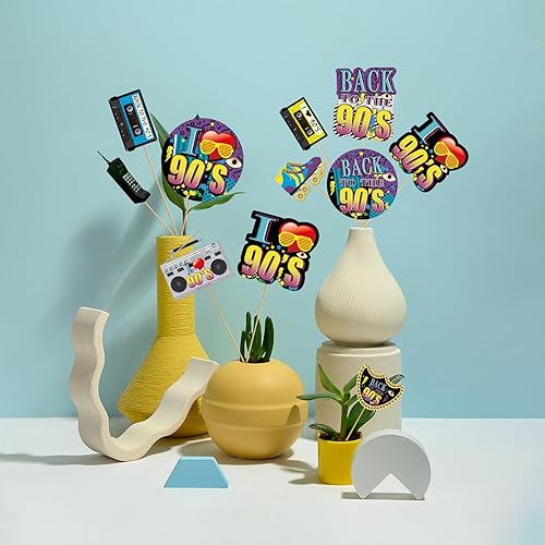 Miniatura 7 de Yoaokiy 24 decoraciones de fiesta de los años 90, palos de centro de mesa de los años 90, decoración de mesa, accesorios de cabina de fotos,