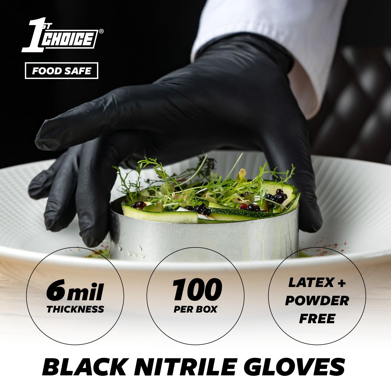 1st Choice Industrial Black Nitrile Gloves, Case of 1000, 6 Mil, Size Large, Latex Free, Powder Free, Textured, Disposable, Non-Sterile, 1PBNL