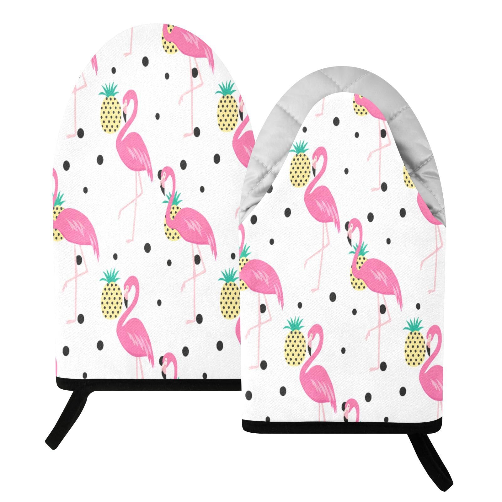 BURSTDDY Flamingos Oven Mitt,Heat Resistant Kitchen Mitts for Cooking