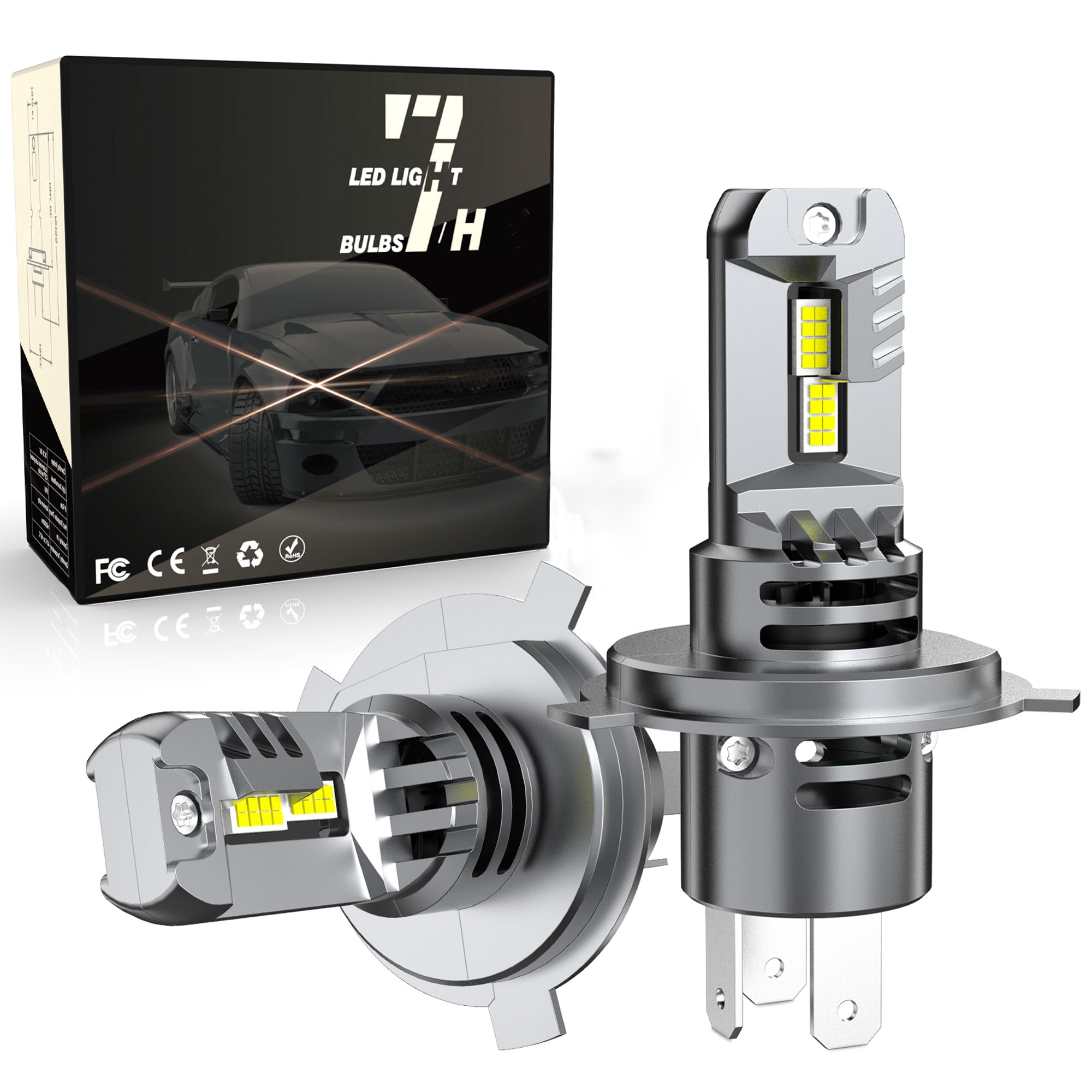 Lampadine H4 LED, 80W 18000LM 6500k Bianco Freddo 24V 12V Luminosità 1:1 H4 LED Non Polarità Per Auto e Moto Faro Per Sostituzione Lampadine Alogene e Kit Xenon 2 Lampade