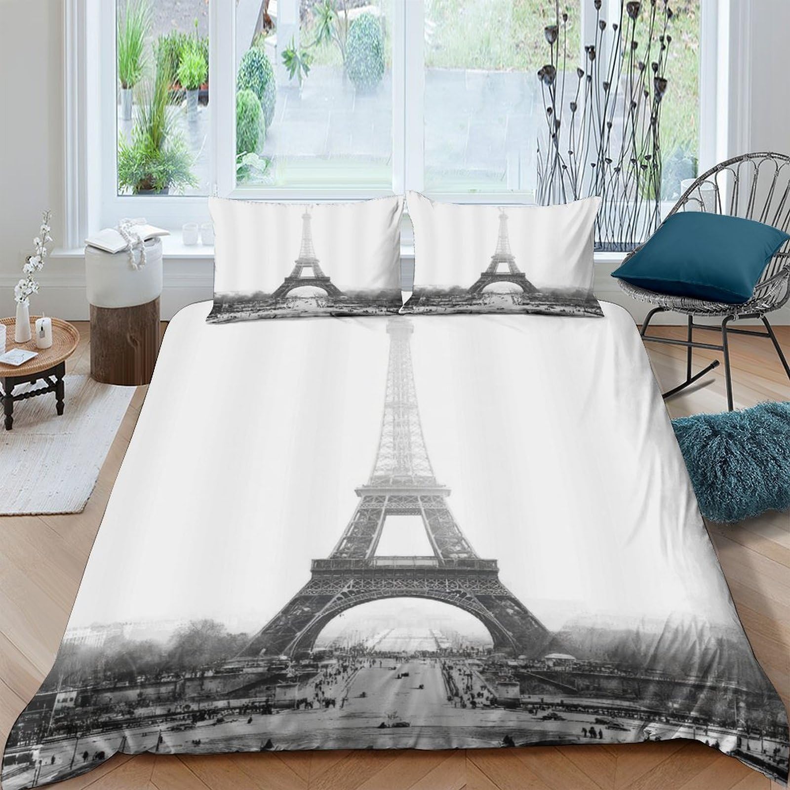 UNRXJZLVM Paris Eiffel Tower Bedding Microfiber Duvet Set Teens Decor