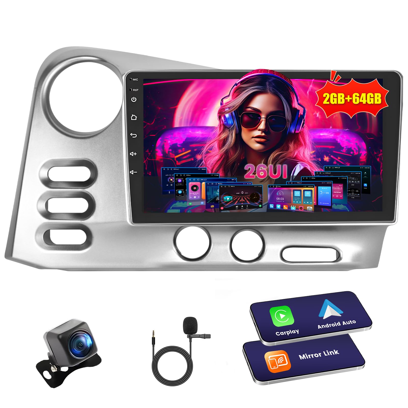 Inefala [2+64GB] Android 15 Car Stereo for Toyota Corolla Matrix 2003-2008 with Wireless Carplay Android Auto, 9" HD Touchscreen Car Radio with GPS