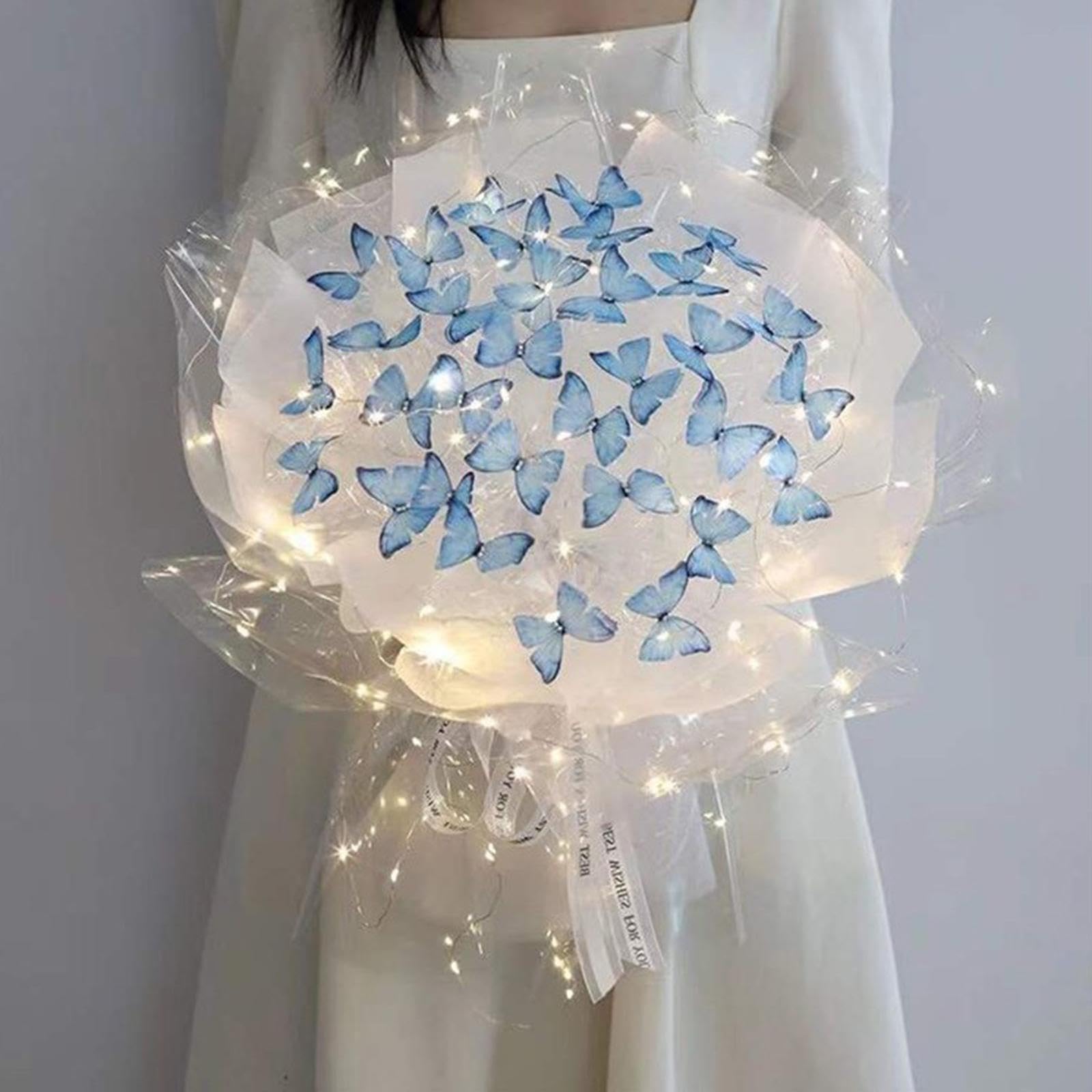 Kit per Realizzare Bouquet di Farfalle Artificiali con Ferro da Stiro E Nastro, Ideale per Decorazioni Artigianali, Compleanni E Matrimoni, Blu 52 Farfalla