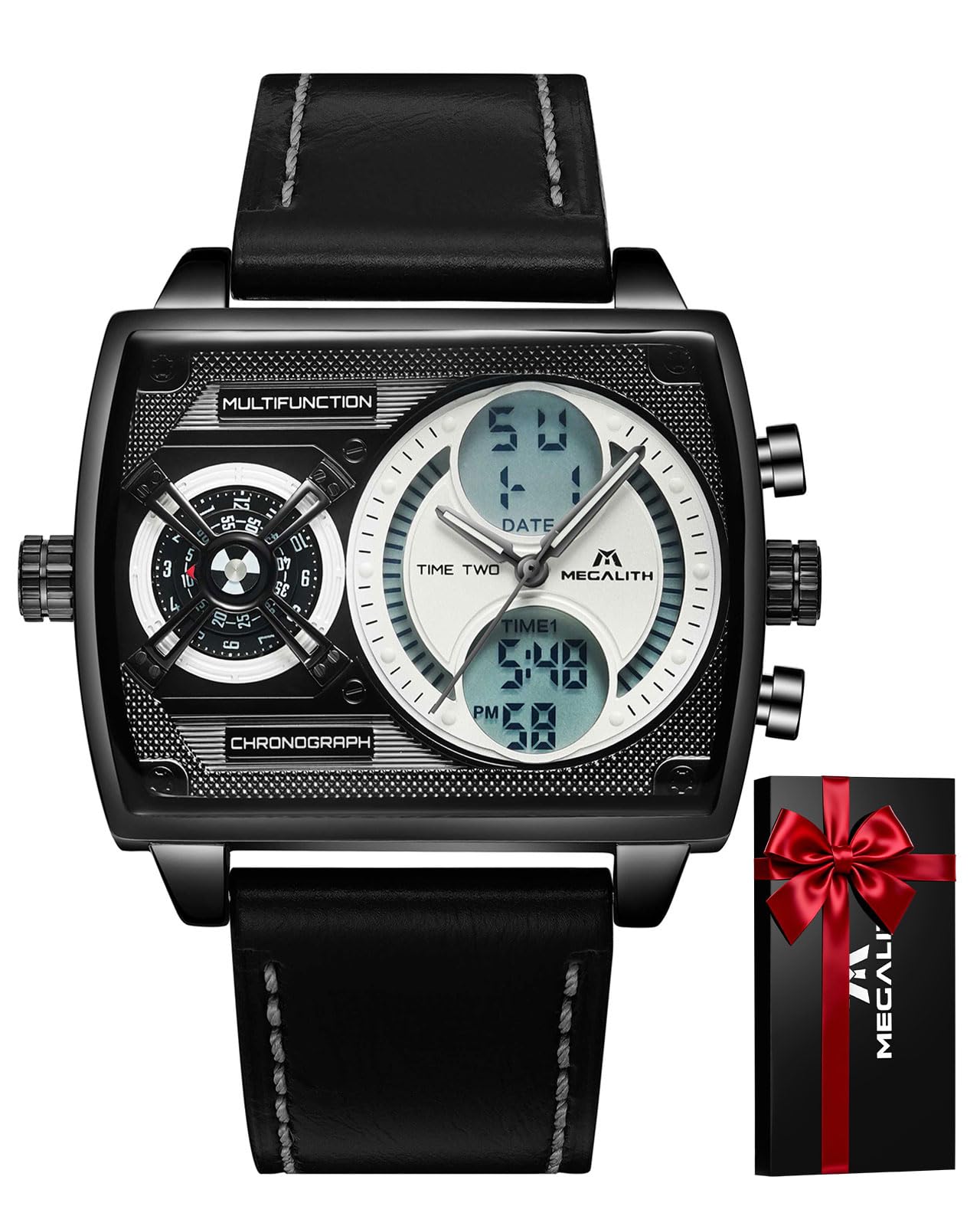 Sponsored Ad – Watches Mens Stylish Digital Analogue Large Face Square Multi-Time Zone Wristwatch