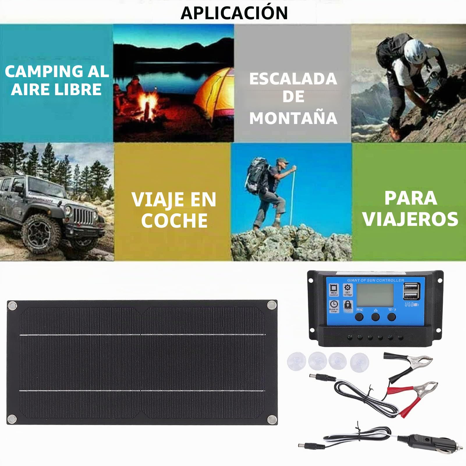 Kit Panel Solar Monocristalino 600W 18V con Controlador de Carga 100A para Coche, Caravana, Marino