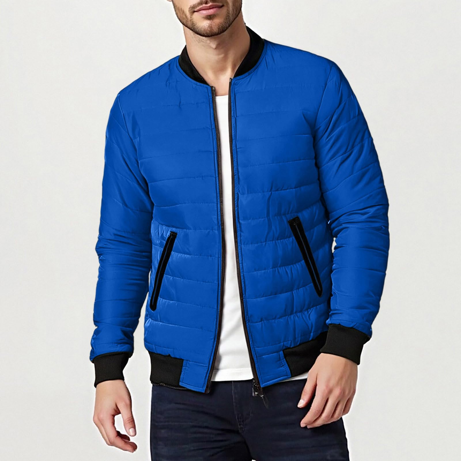 Générique Veste Homme Doudoune Legere Zippée sans Capuche Manteau Hiver Chaud Blouson Automne Grande Taille Vestes Décontractée Légère et Résistante Manches Longues Uni avec Poches Classique Jacket