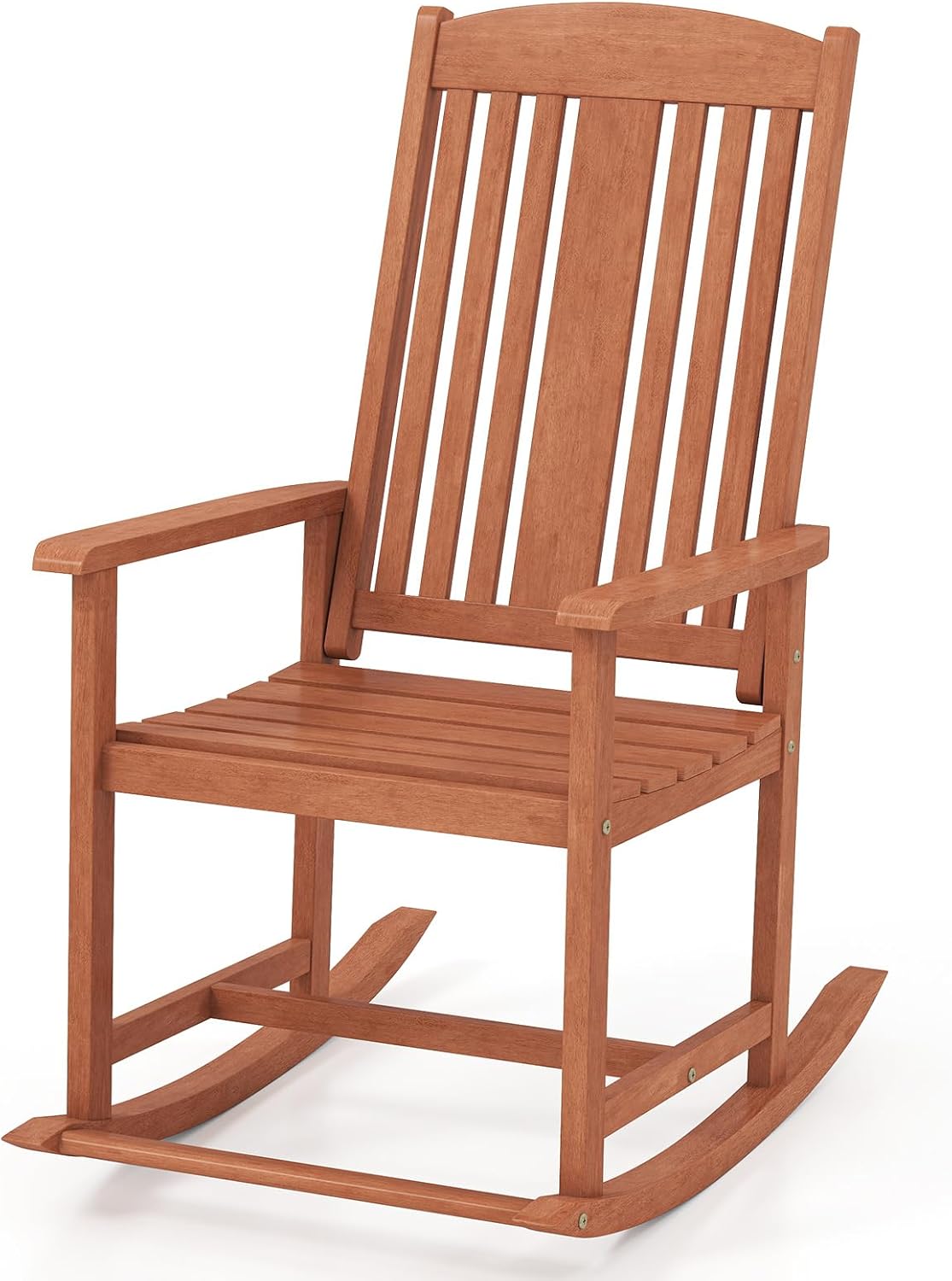 Tangkula Outdoor Patio Wood Rocking Chair, Relaxing Rocker w/High Backrest, Wide Armrests, Curved Seat, for Porch, Patio, Garden, Backyard, 400 LBS Support, Natural (1)