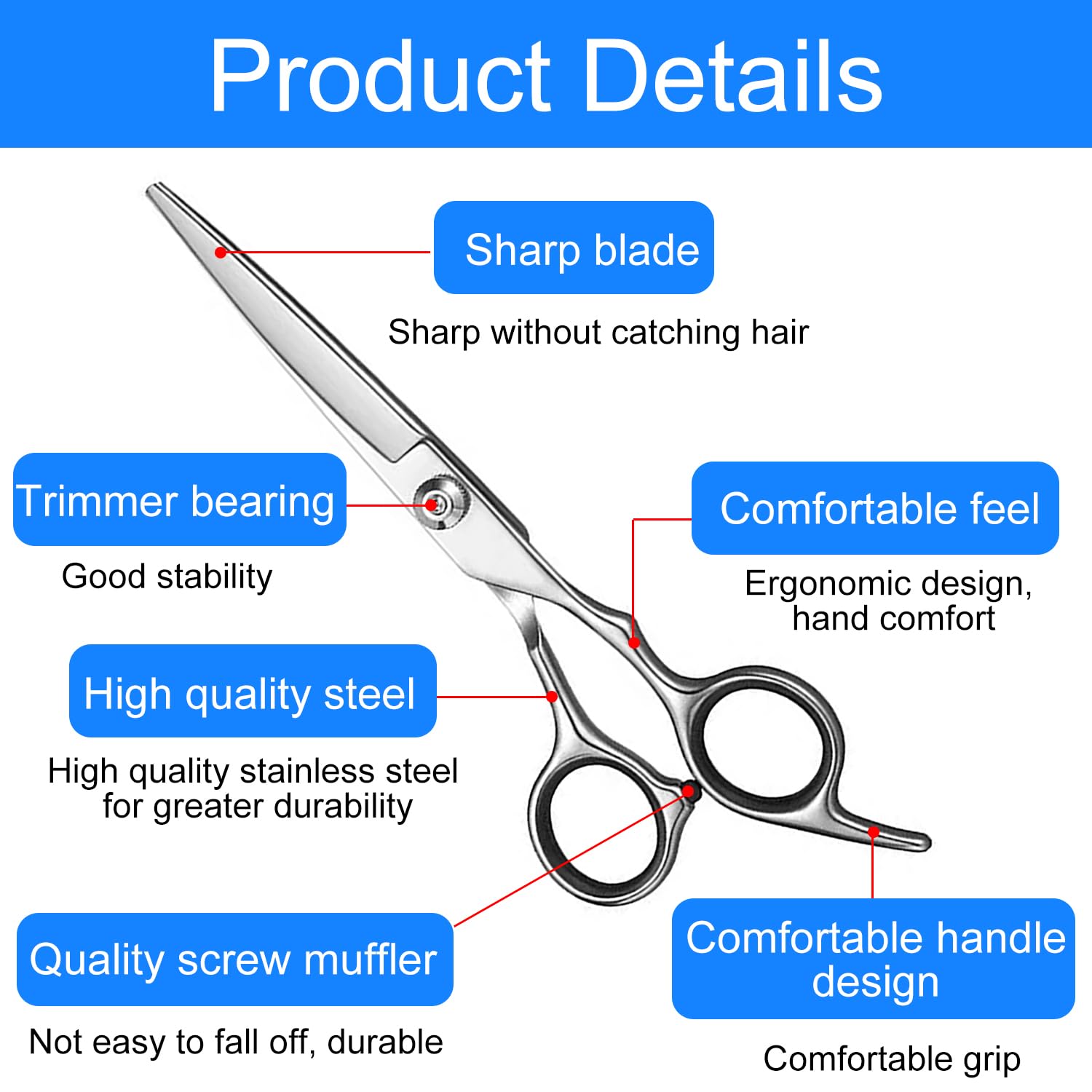 Forbici Parrucchiere Professionali, Forbici per Capelli in Acciaio Inossidabile, Forbici Capelli per Donna, Uomo, Bambino