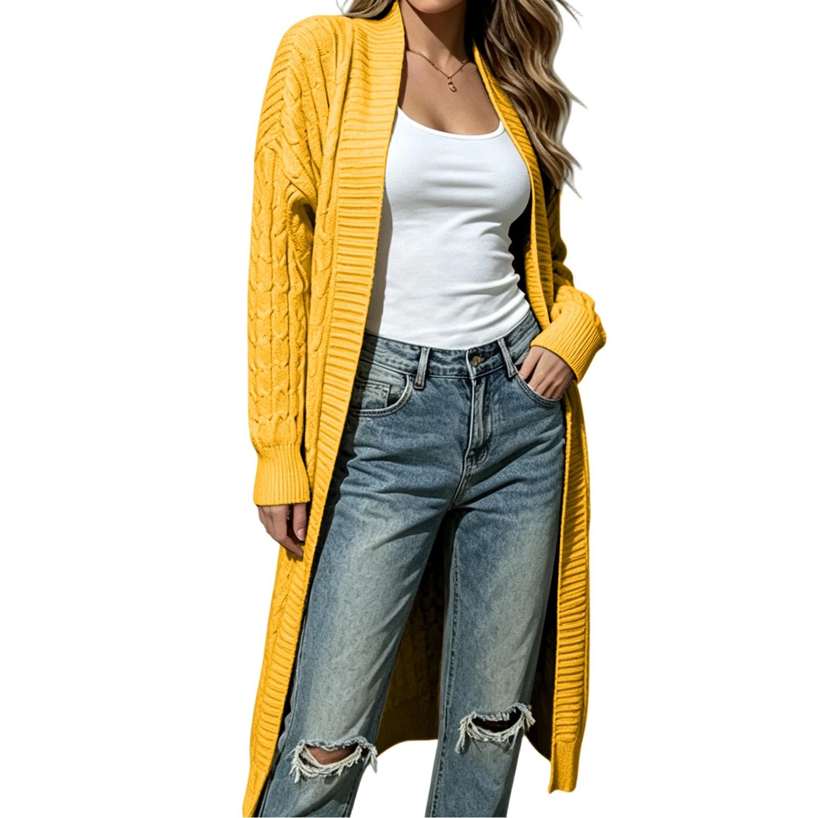 Cardigan Lungo Donna con Bottoni, Maglione Morbido e Leggero in Maglia