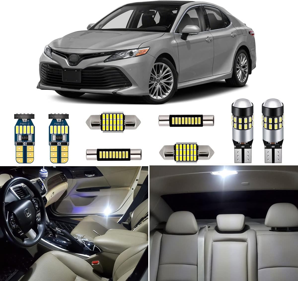 13 Piece White LED Interior Lights Kit for Toyota Camry 2012 2013 2014 2015 2016 2017 2018 2019 2020 Super Bright 6000K Interior LED Light Bulbs Package + Install Tool