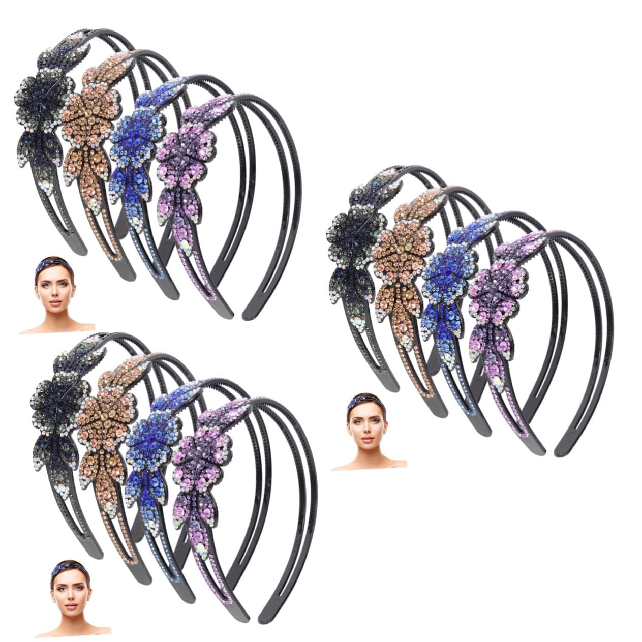 FRCOLOR 12pezzi Cerchietto Con Strass Antiscivolo e Pettine Elegante Accessorio Per Adatto Festività e Cerimonie Colori Variati