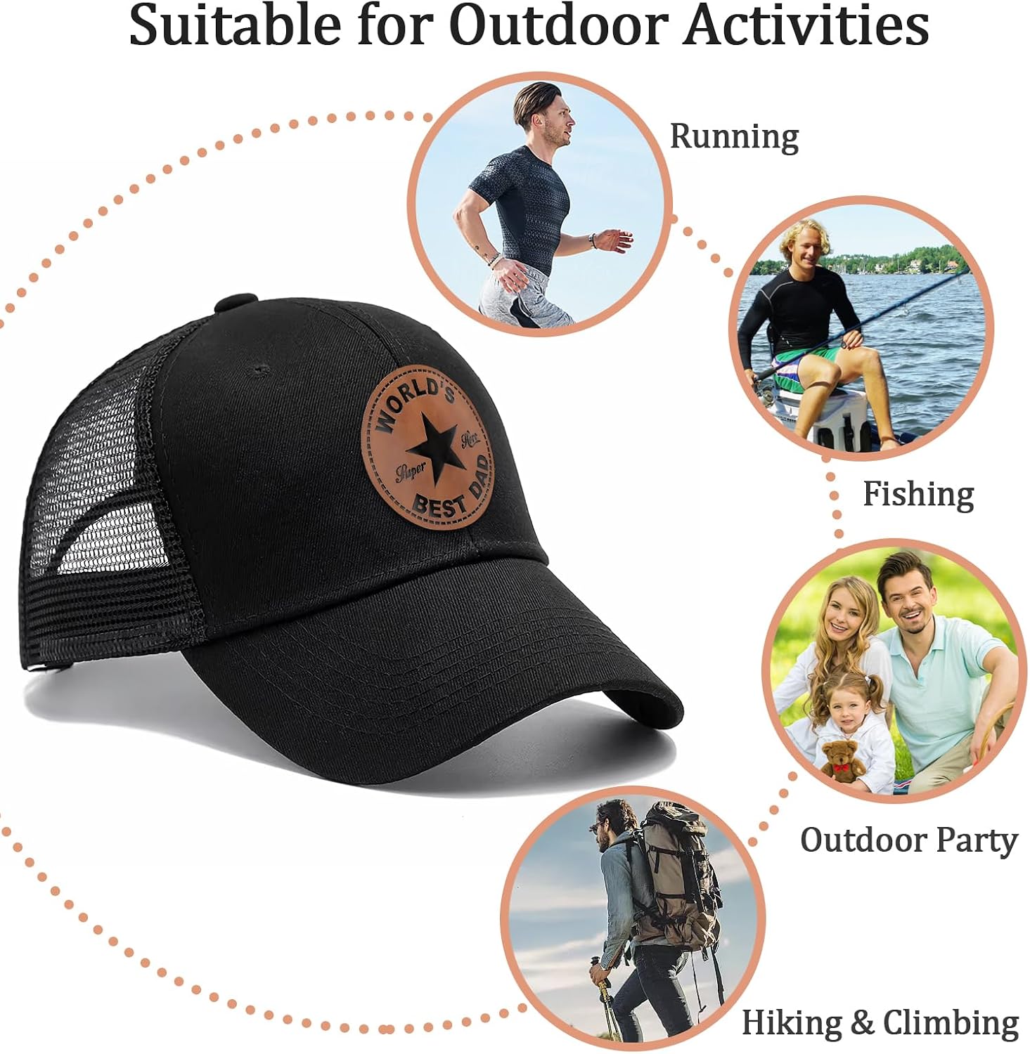 Baseball Cap for Dad Adjustable Breathable Hat Gifts for Men Him Stepdad Husband Grandpa Uncle Outdoor Sports Daily Wear Christmas Birthday Gifts Black