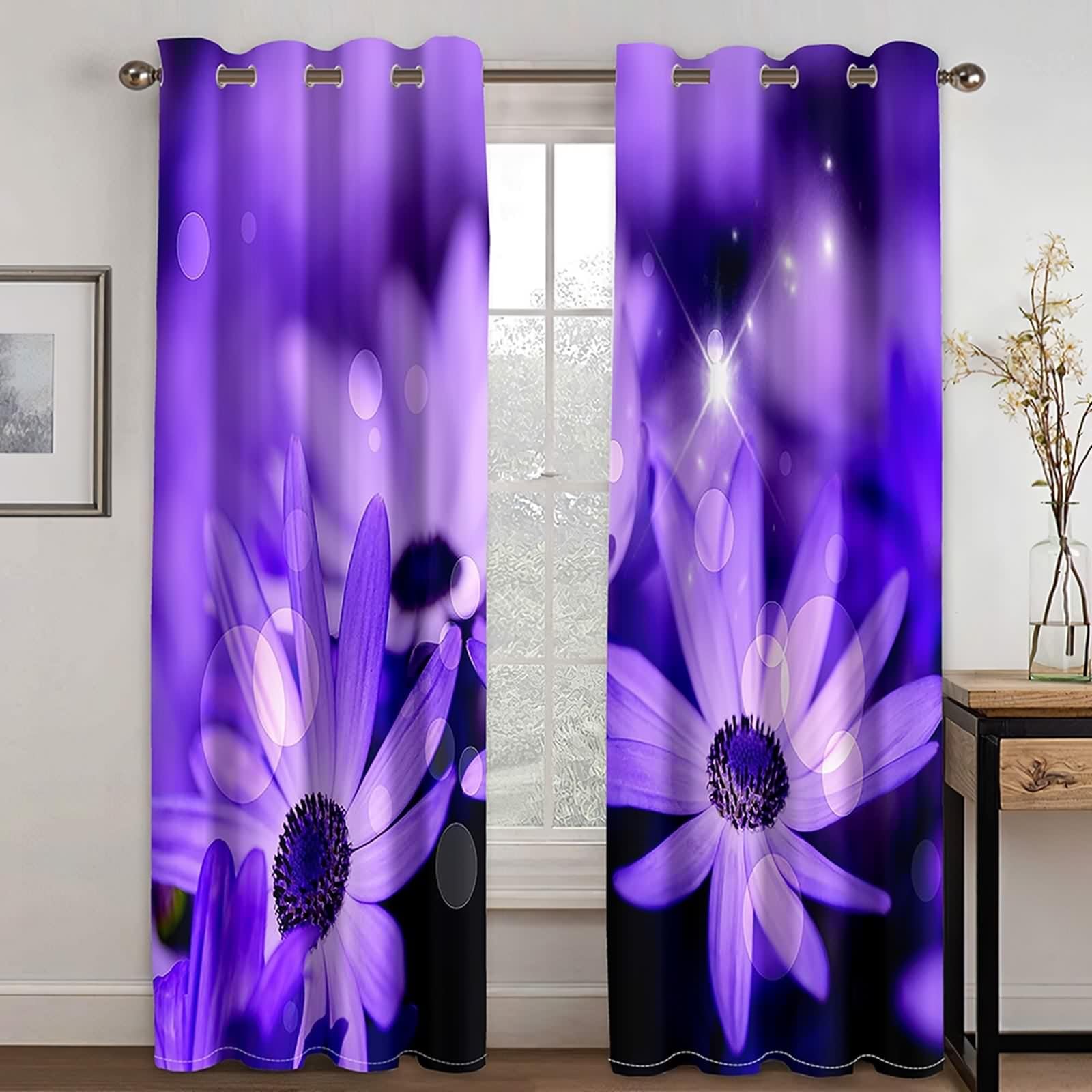 Tenda da cucina, tenda viola poliestere, fiori viola decorazione per finestra, 234 x 229 cm, confezione da 2