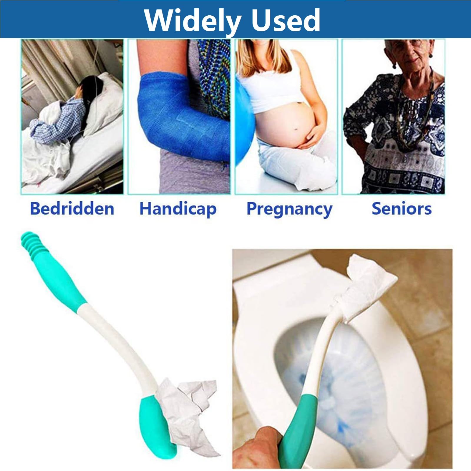 Kit di ausili per WC con spazzola da bagno, strumento per pulire il fondo del WC, per disabili, anziani, incinte fisicamente sfidate