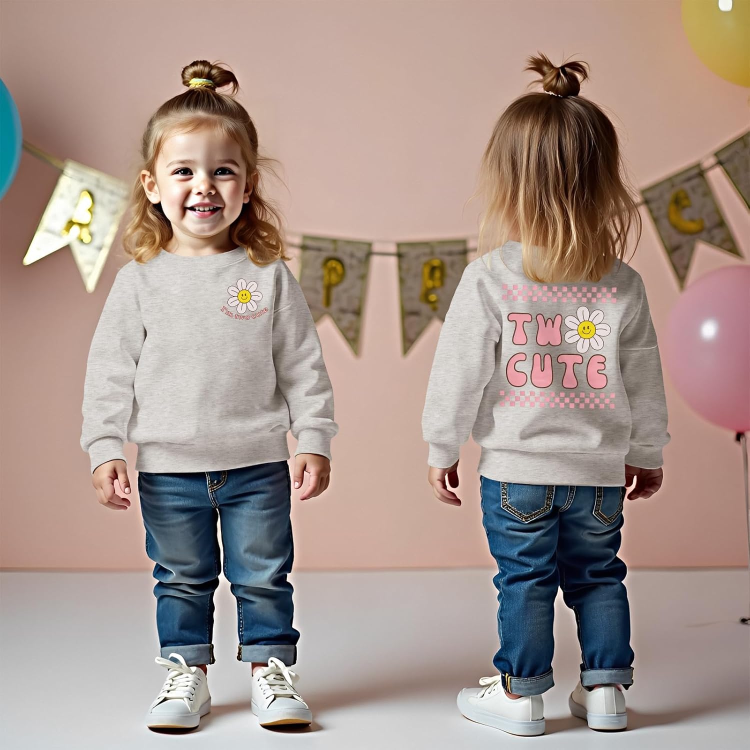 CM C&M WODRO Toddler Girl 2nd Birthday Sweatshirt I’M Two Cute Birthday Pullover Shirt Baby Crewneck Long Sleeve Fall Outfit - Image 2