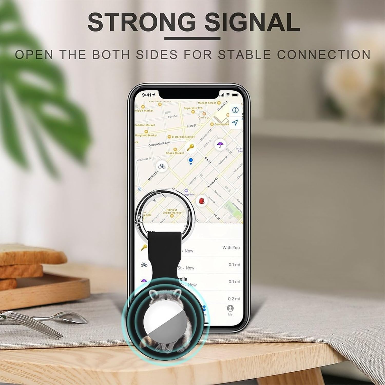 Cute Raccoon Funny Cover Compatible with AirTag Case Protector GPS Tracker Holder with Keychain