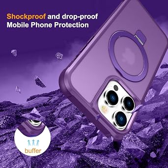 Hocase for iPhone 14 Pro Max Case, with Magnetic Ring Stand [Compatible with MagSafe] [Military Grade Protection] Slim Shockproof Translucent Protective Phone Case - Purple