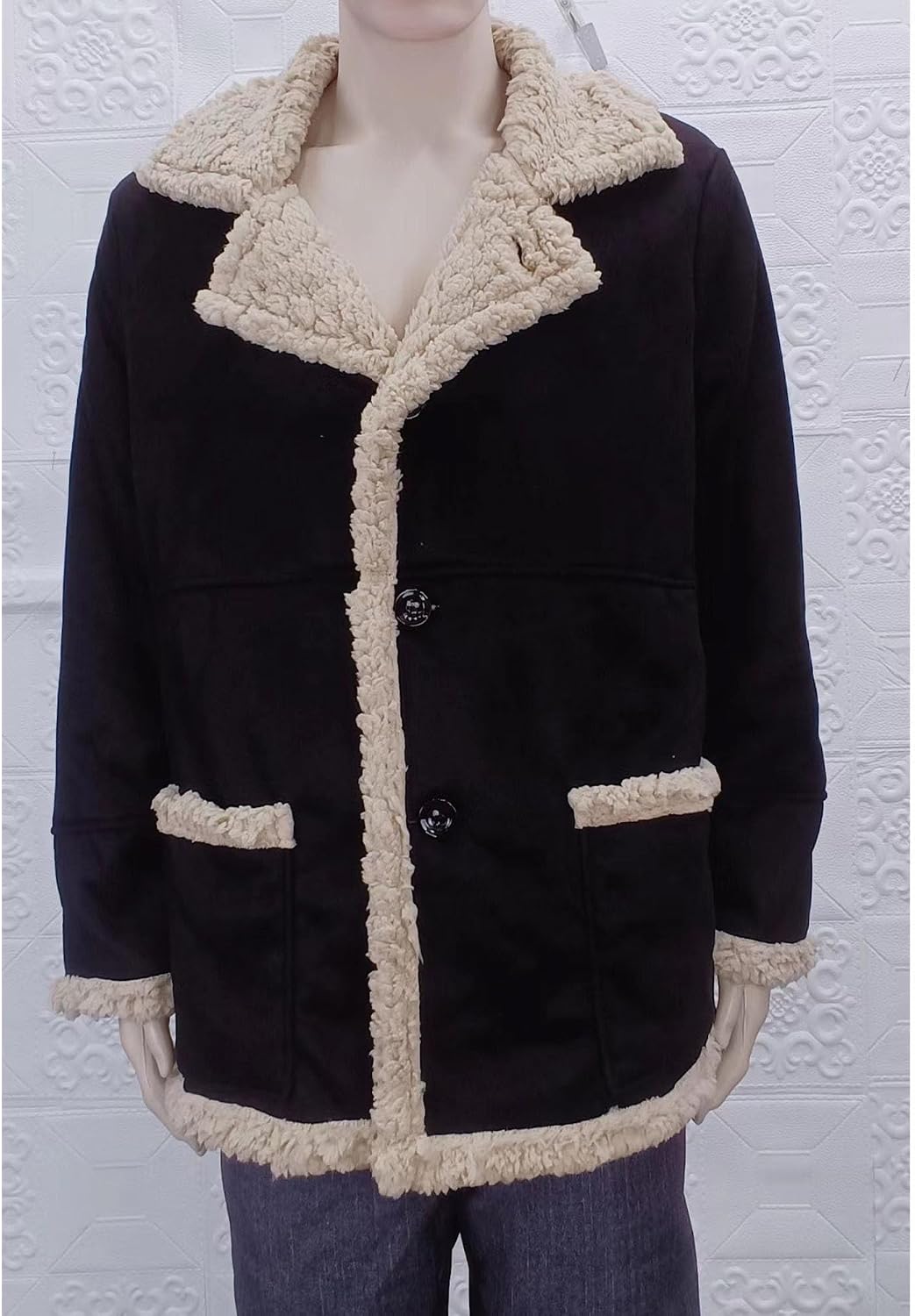 DGHM-JLMY Vintage Lapel Jackets For Men Padded Coats Faux Fur Coat Jacket Casual Button Down Retro Winter Tops