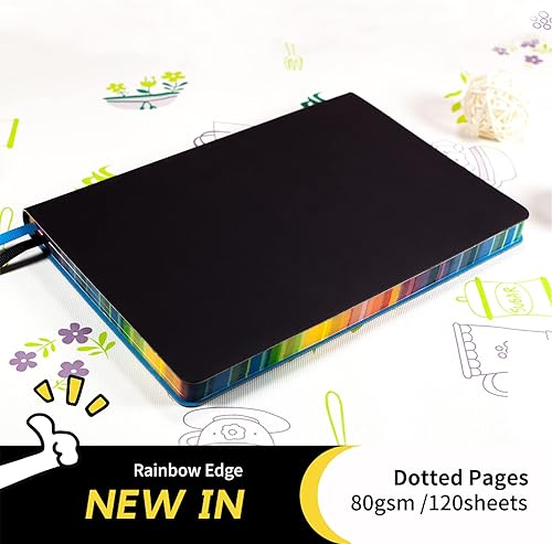 Miniatura 5 de Diario punteado con bala con borde de color arcoíris A5 cuaderno de cuadrícula de puntos de cubierta suave