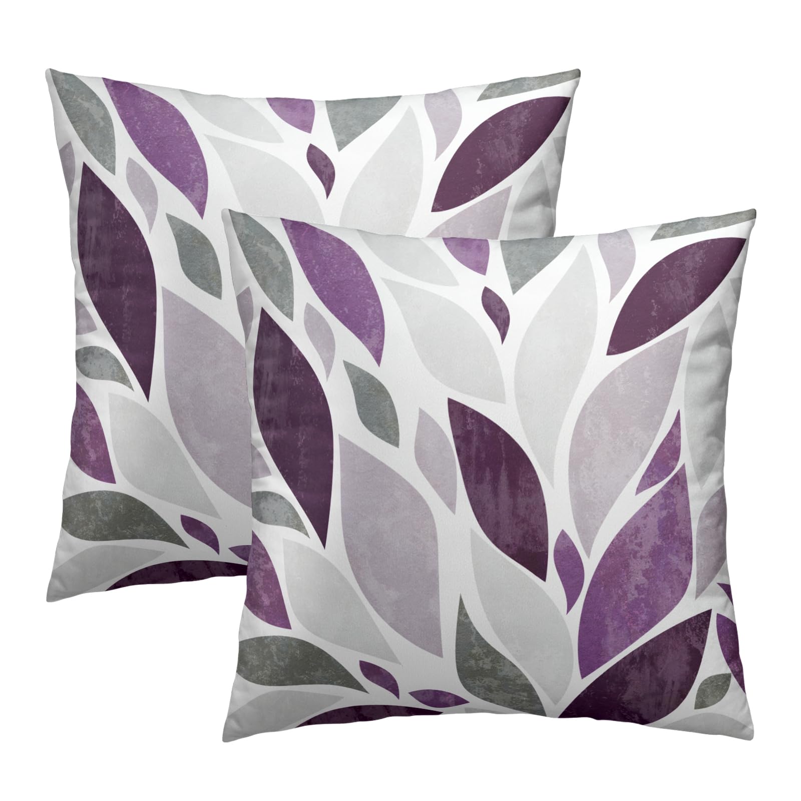 Purple and Gray Leaf Throw Pillow Cover 18x18 Inch Pack of 2 Spring Leaf Geometry Cushion Pillow Case Square Cotton Purple Eucalyptus Pillowcase for Summer Party Bed Sofa Home Car Bedroom Outdoor