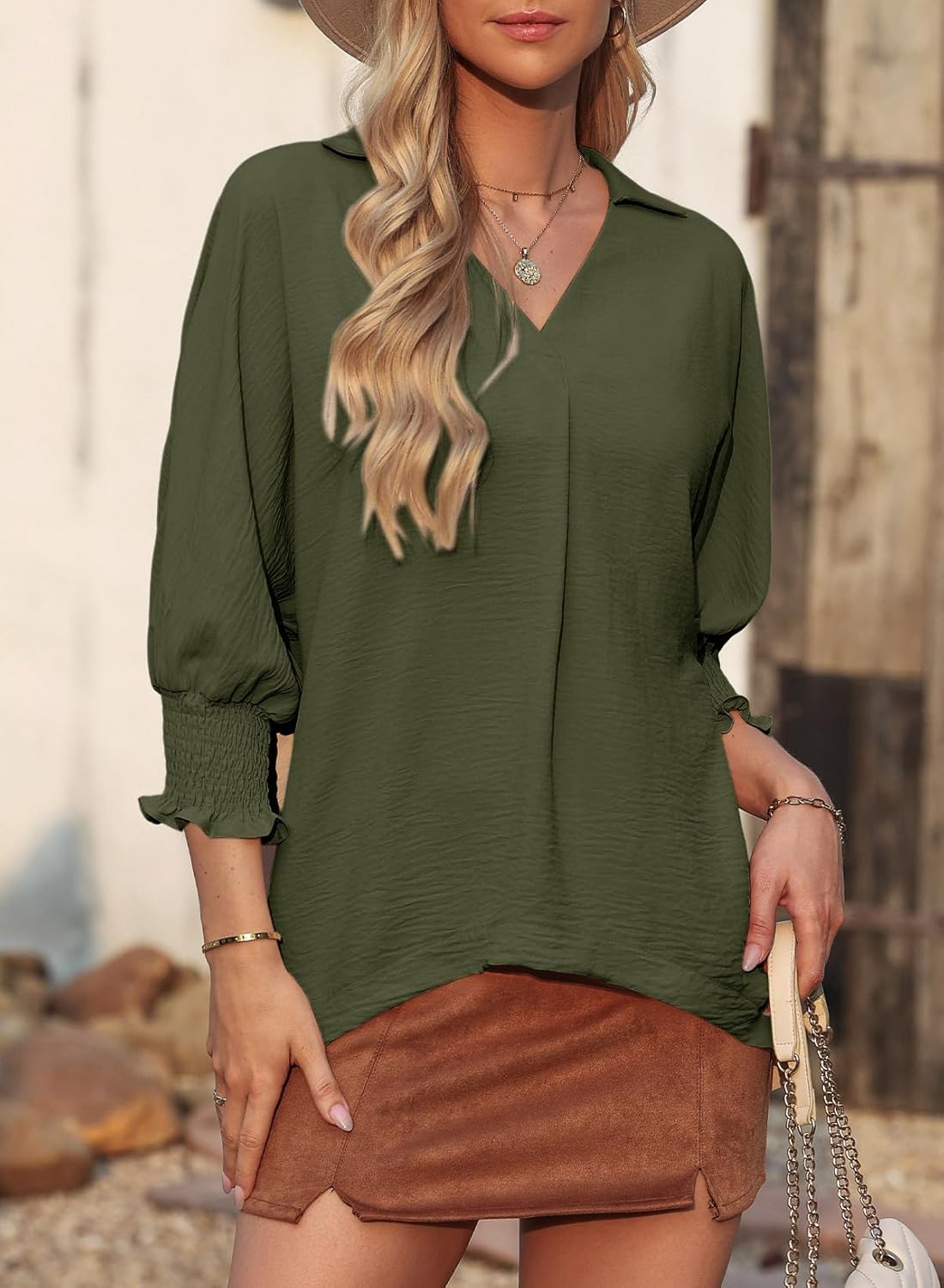 Dokotoo Women Blouses Dressy Casual V Neck 3/4 Length Sleeve Womens Tops Business Work Blouses Office Shirts - Image 2