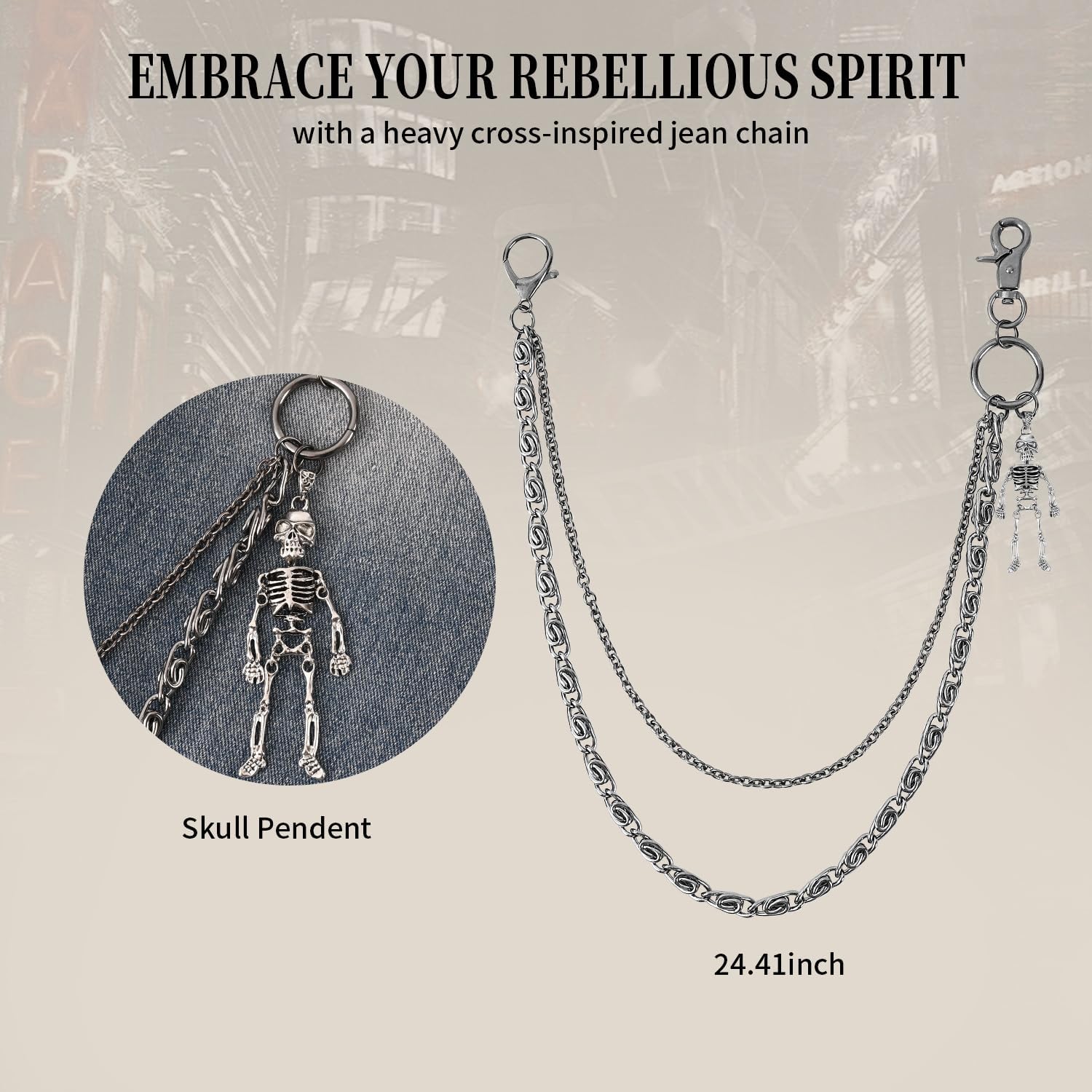 ZEKEE Skeleton Wallet Biker Jean Pocket Unisex Pant Trouser Skull Chain for Men
