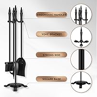Vista 4 de FEED GARDEN 4-Piece Fireplace Tool Set - 31” Wrought Iron Fire Tools with Poker, Shovel, Brush & Stand - Indoor/Outdoor