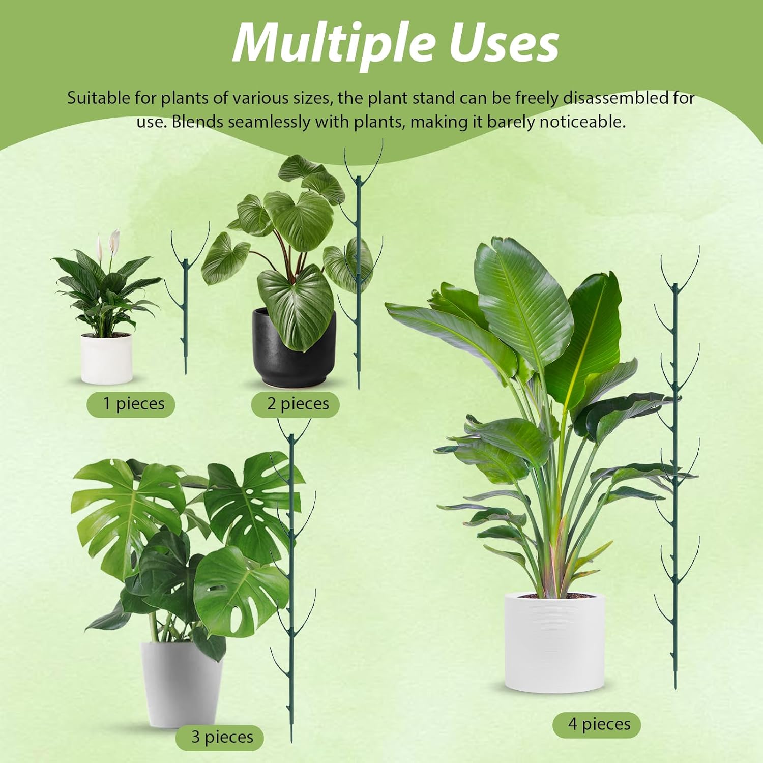 10 Pack Stackable Plant Support Stakes with Connectors, Adjustable Climbing Support for Monstera, Pothos & Philodendron – Modular Assembly Kit with 10 Rods, 10 Bends, 20m Twist Tie & 2m Velcro