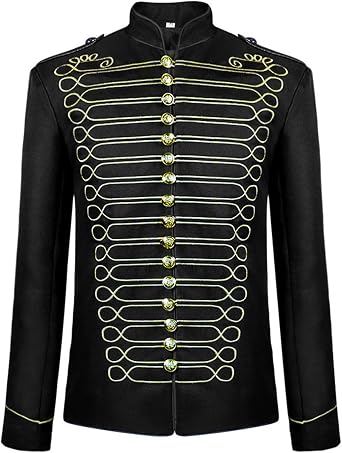 Men's Military Steampunk Jacket Vintage Marching Band Uniform Halloween Performance Costume Gothic Outfit