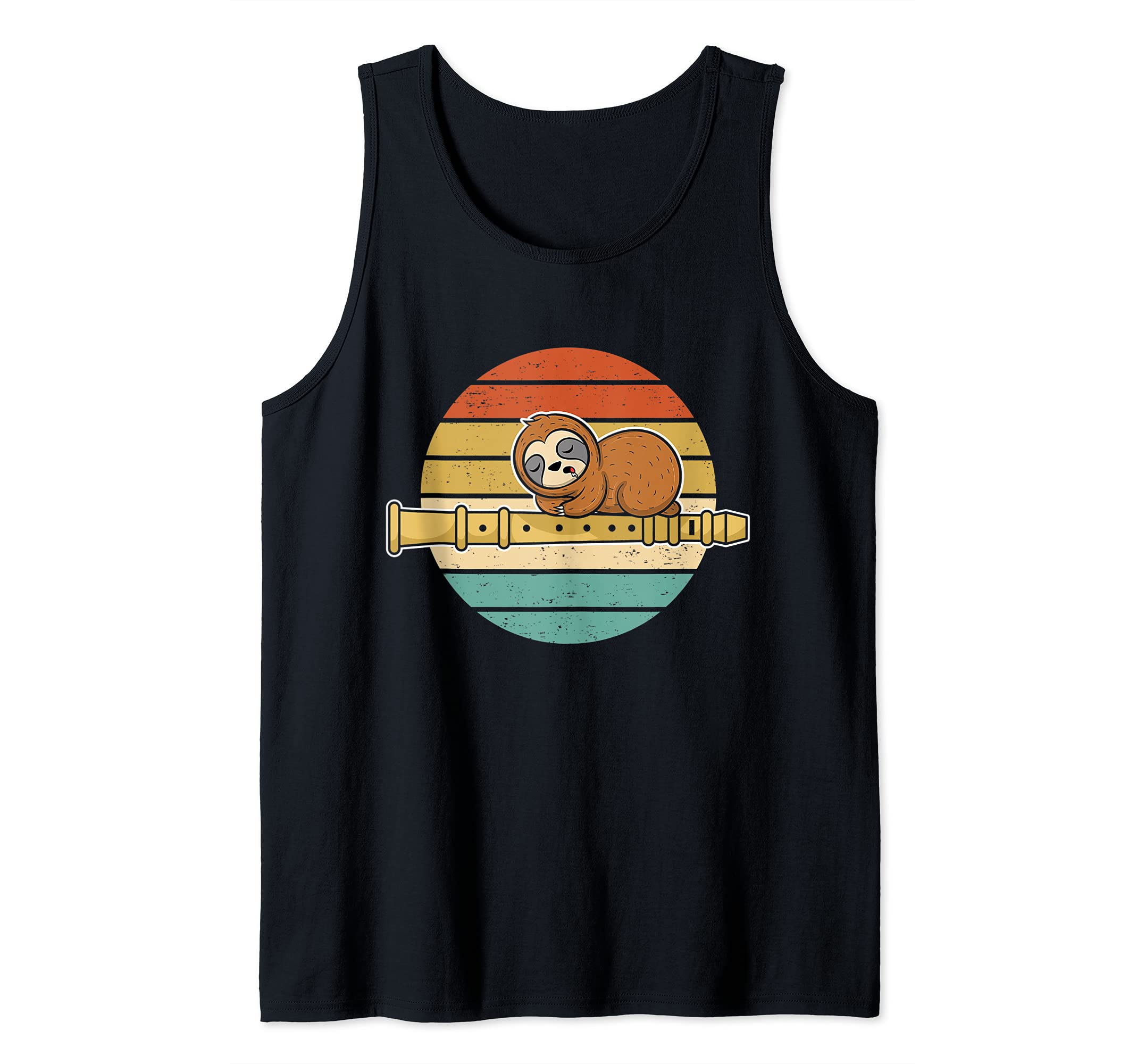 Cute Sloth With Flute Player Lazy Flutist Tank Top, Black