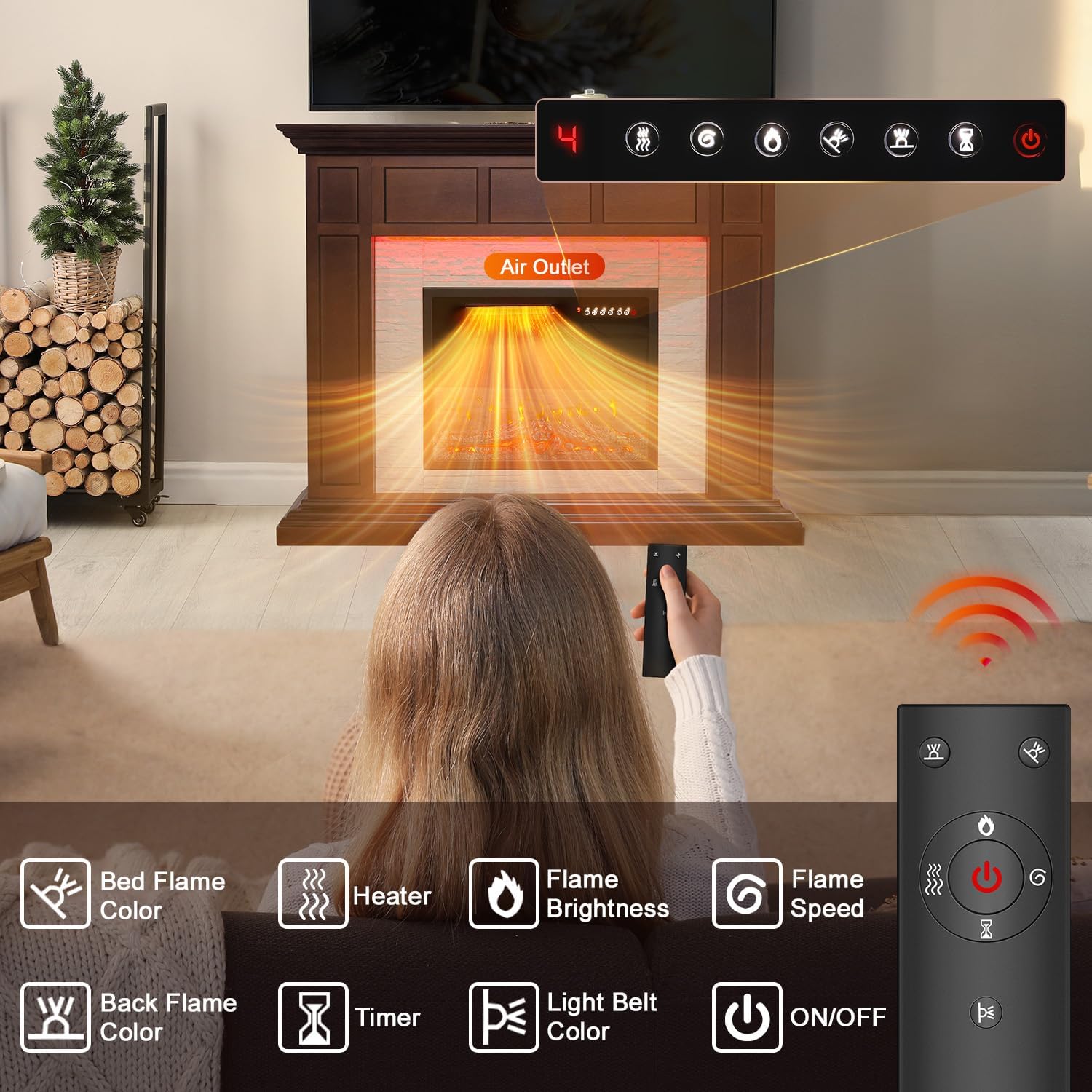 50”Electric Fireplace with Mantel, Fireplace TV Stand with 23”Electric Fireplace Heater, Remote Control, Adjustable Led 3D Realistic Flame, Corner Fireplace for Living Room, Bedroom, Coffee