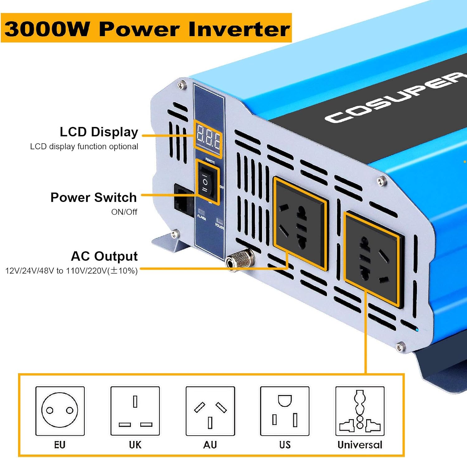 600 Watt (6pcs 100W Mono) Solar Panel Kit + 3000 Watt Power Inverter + Gel Battery Bank for RV, Boat, Cabin, Off-Grid 12 Volt Battery System
