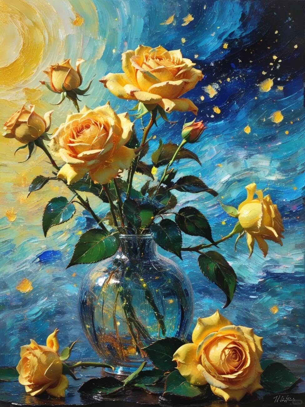 Henypt Cross Stitch Kit Fantasy Rose Flowers DIY Needlepoint Set for Beginners The Elderly with Accessories Handmade DIY/Gifts 14CT 40x50cm