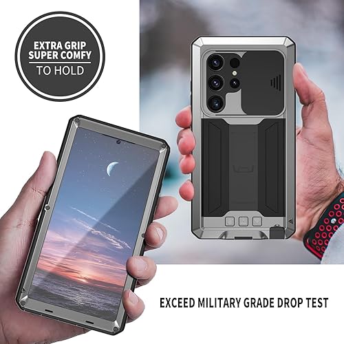 Miniatura 7 de Miimall Funda para Samsung S24 Ultra Metal, S24 Ultra de grado militar con protector de pantalla integrado, soporte y cubierta de lente, fundas