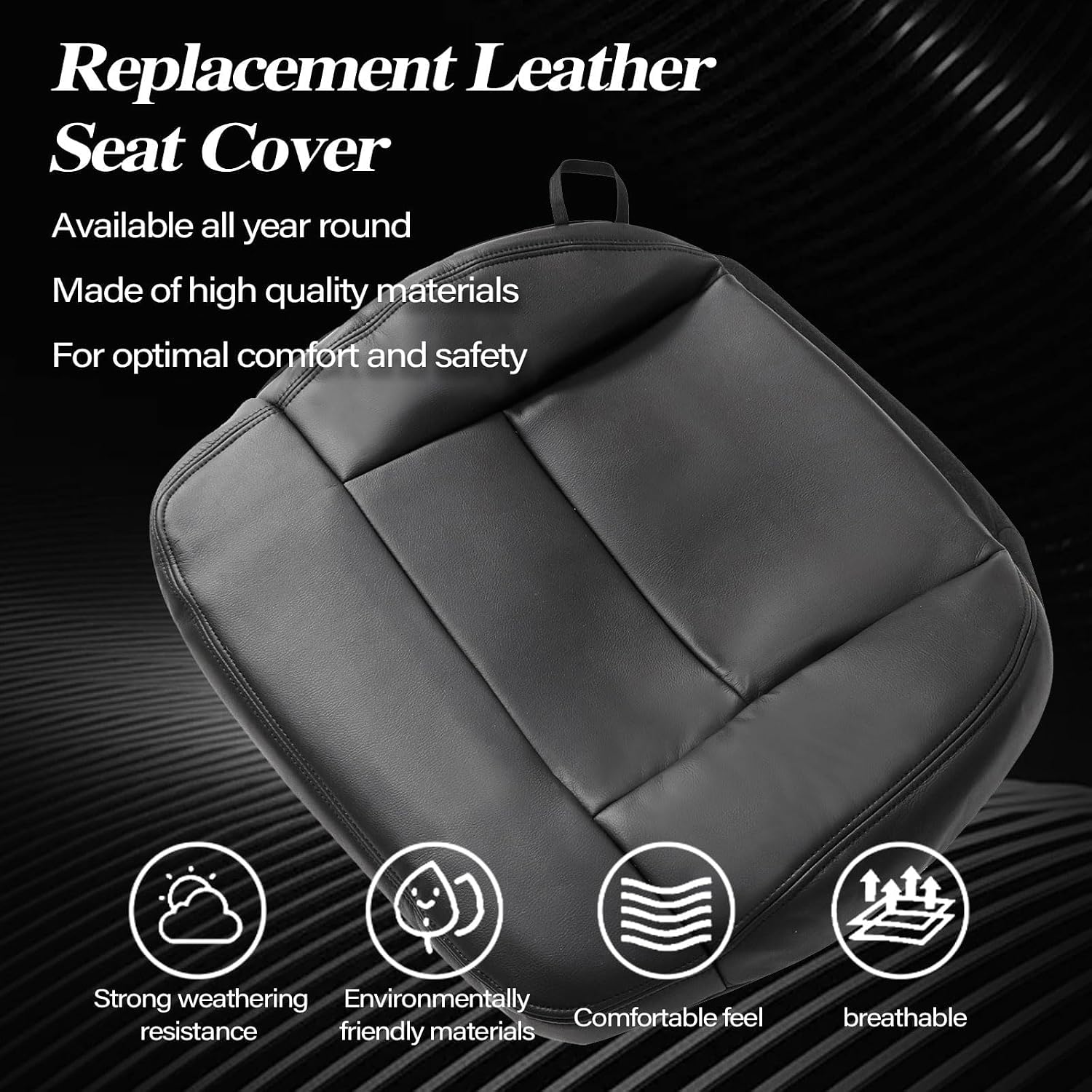 SecosAutoparts Driver Side Bottom Leather Seat Cover Black Compatible with Ford F-150 Lariat XL XLT STX 2005 2006 2007 2008