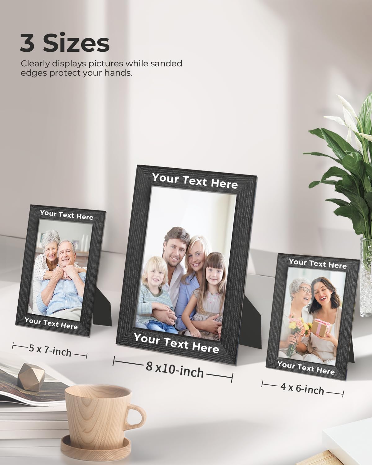 Wooden Picture Frame, Customized Photo Frame with Free Engraving, 4x6-Inch, Black